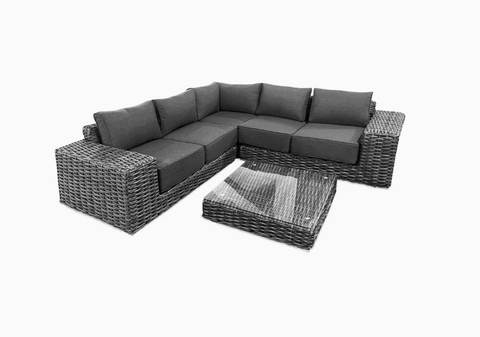 Угловой диван + стол из техноротанга Focus Garden Vega Caffe 006289 темно-серый, Тёмно-серый
