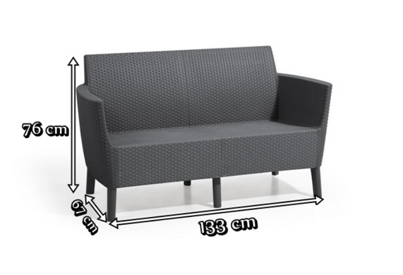 Диван садовый пластиковый Keter Salemo 2 Seater Sofa 244099 графит, серый