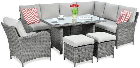 Набор садовой мебели Focus Garden VENTURA GRAND 003436&nbsp;угловой диван + стол + кресло + 2 пуфа серый