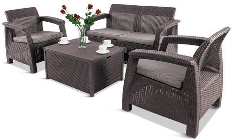 Комплект пластикових садових меблів Keter Corfu ll Box 258943 коричневий