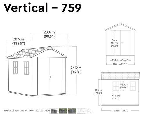 Пластиковый садовый домик Keter Newton Plus 975 (230см х 287см) серый 259109