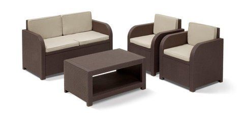 Комплект садовой мебели Allibert Modena Set, диван + 2 кресла + столик 217071 коричневый