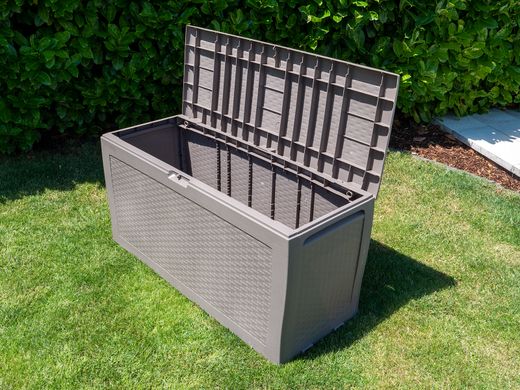 Уличный пластиковой ящик для хранения садового инвентаря Allibert Samoa Rattan Box 247468 капучино