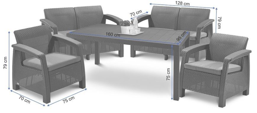 Комплект садових меблів Keter Corfu Fiesta Set 223216 графіт / сірий, Графит