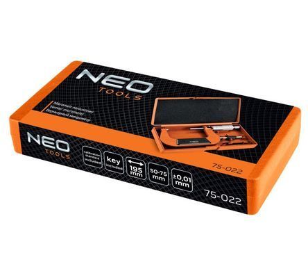 Мікрометр Neo Tools з верн'єром 50-75 мм, &plusmn;0.01 мм/м 75-022