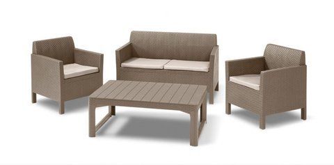 Комплект садовой мебели ORLANDO SET + регулируемый столик LYON WICKER TABLE Allibert 232297 капучино