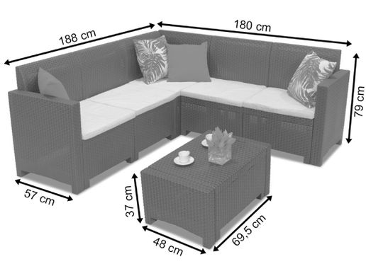 Угловой диван с кофейным столиком Bica Nebraska Corner графит 9075.4, серый