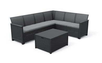 Садовий пластиковий диван зі столиком Keter Elodie 6 seater Corner 249596 графіт, Графит