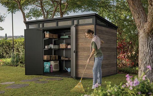 Садовый домик пластиковый Keter Signature Pent 11x7 (342см х 216см) 259822 орех