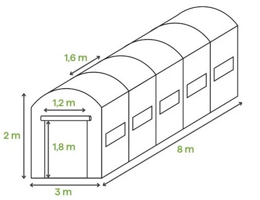 Теплиця садова Cultivo DOUBLE 3х8х2 - 24м2 білий парник 002920